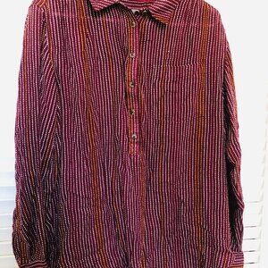 Anthropologie Textured Women's Shirt Colored Stitching Button Details